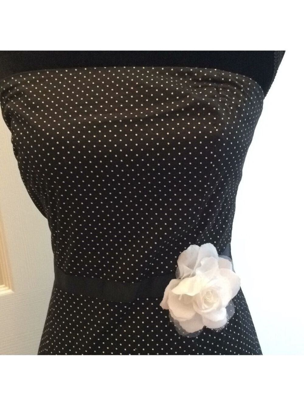 RUBY ROX Black White Polka Dot Strapless Fit and Flare Dress